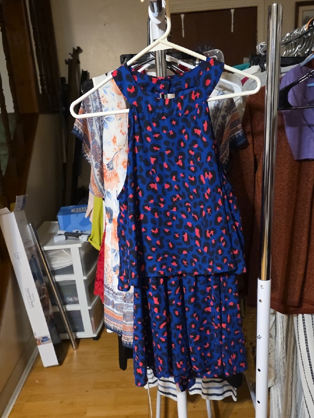 Peach Love California Blue Halter Jumpsuit with Pink & Black Leopard Print